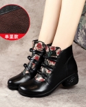 Autumn And Winter Thick Medium Heel Ethnic Style Color Matching Boots Toe Layer Cowhide 1295