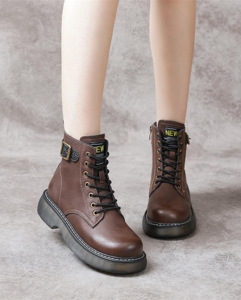 Boots For Women  Autumn And Winter New Style British Retro Style Front Lace-up Martin Boots Platform Thick-soled Soft-so