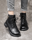 Women's Autumn And Winter New Style Thick Heel Soft Sole Polished Lace-up Soft Cowhide Martin Boots Retro Leather Boots 
