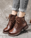 Women's Autumn And Winter New Style Thick Heel Soft Sole Polished Lace-up Soft Cowhide Martin Boots Retro Leather Boots 