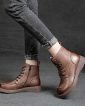 Autumn And Winter New Women's Boots Wedge Heel Non-slip Soft Cowhide Women's Boots Color Polished Lace-up Martin Boots R