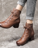 Autumn And Winter New Women's Boots Thick Mid-heel Soft Sole Cowhide Polished Mid-calf Boots Retro Style Casual Leather 