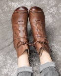 Autumn And Winter New Women's Boots Thick Mid-heel Soft Sole Cowhide Polished Mid-calf Boots Retro Style Casual Leather 