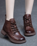 Autumn And Winter New Style Genuine Leather Boots For Women, Thick Heel, Soft Sole, Washed Top Layer, Soft Cowhide, Retr