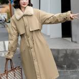 Cappotto invernale per donna Moda manica lunga Top risvolto Cappotti trapuntati allentati di media lunghezza Ritrazione in vita 