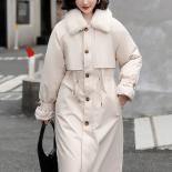 Cappotto invernale per donna Moda manica lunga Top risvolto Cappotti trapuntati allentati di media lunghezza Ritrazione in vita 