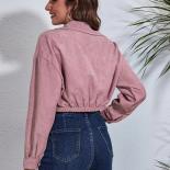 Corduroy Short Jackets For Women  Autumn Winter 2023 New Style Shoulder Off Long Sleeve Fashion Bomber Jacket Women's Co