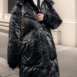 Women's Down Jacket Mid Length  Fashion Parka Tops Hooded Warm New Black  Coat Glossy Casual Loose Jackets For Women 202