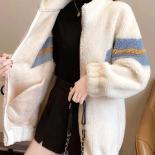 Abrigo de invierno para mujer, cárdigan cálido con empalme y cuello vuelto, chaquetas informales holgadas, abrigo de manga larga