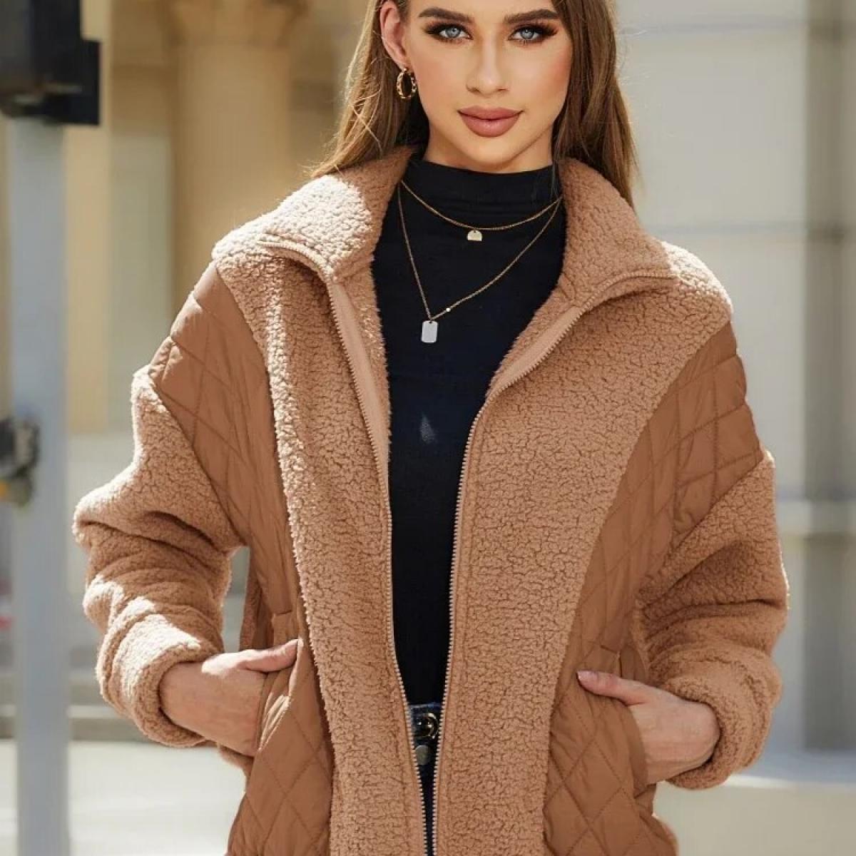 Winter Coat Women Warm Oversize Spliced Quilted Jackets For Women Colthes Casual Zipper Patchwork New Long Sleeve Tops 2