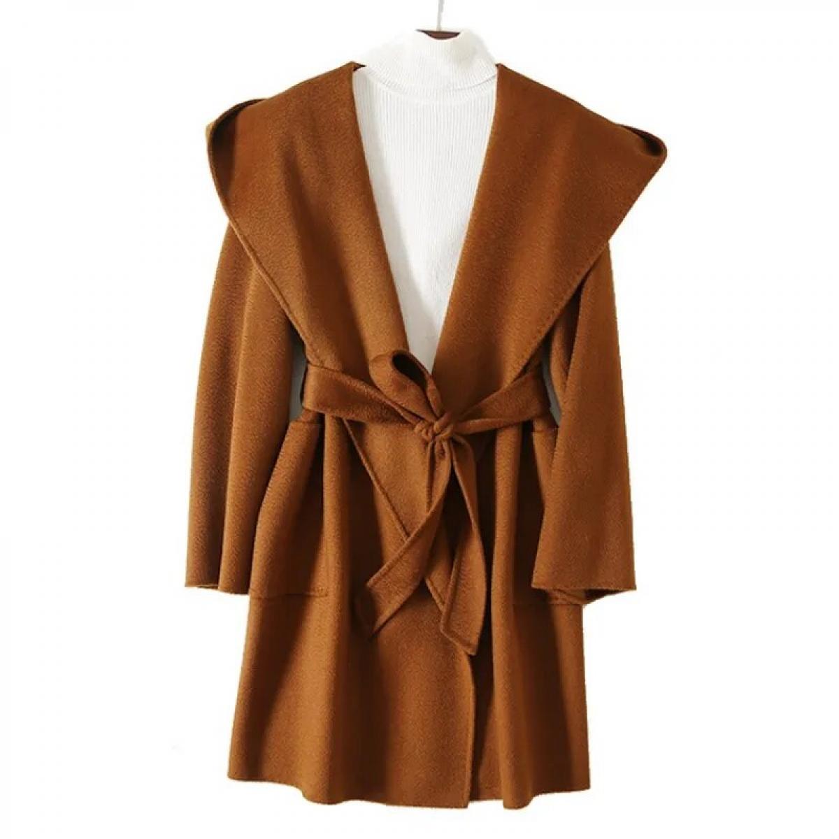 Sudadera con capucha para mujer, abrigo de lana para otoño e invierno, prendas de vestir de lana con capucha de doble cara ondul