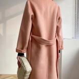 Cappotto in lana con cappuccio da donna per l'autunno inverno Capispalla in lana con cappuccio double face con increspature dell