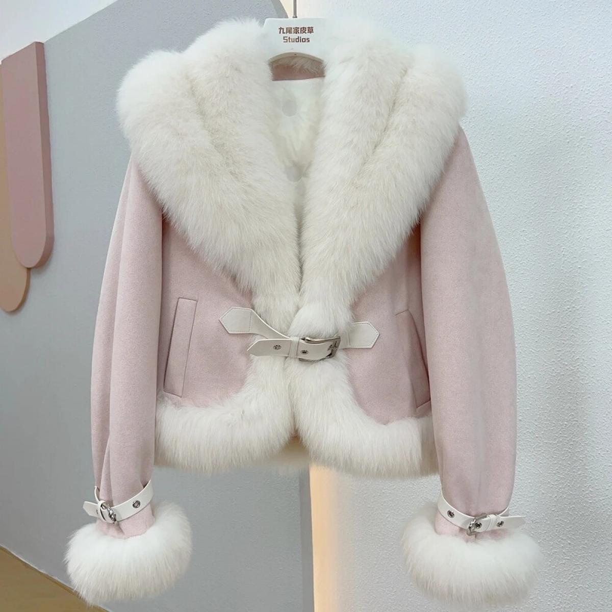 Chaqueta de invierno para mujer con cuello de piel de zorro Natural grande forro de plumón de pato ganso blanco abrigos cortos p