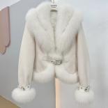 Women's Winter Jacket With Big Natural Fox Fur Collar White Goose Duck Down Lining Short Female Coats