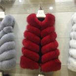 70cm Natural Real Fox Fur Vest Waistcoat Women Genuine Fox Fur Coat Gilet Long Jacket  Real Fur