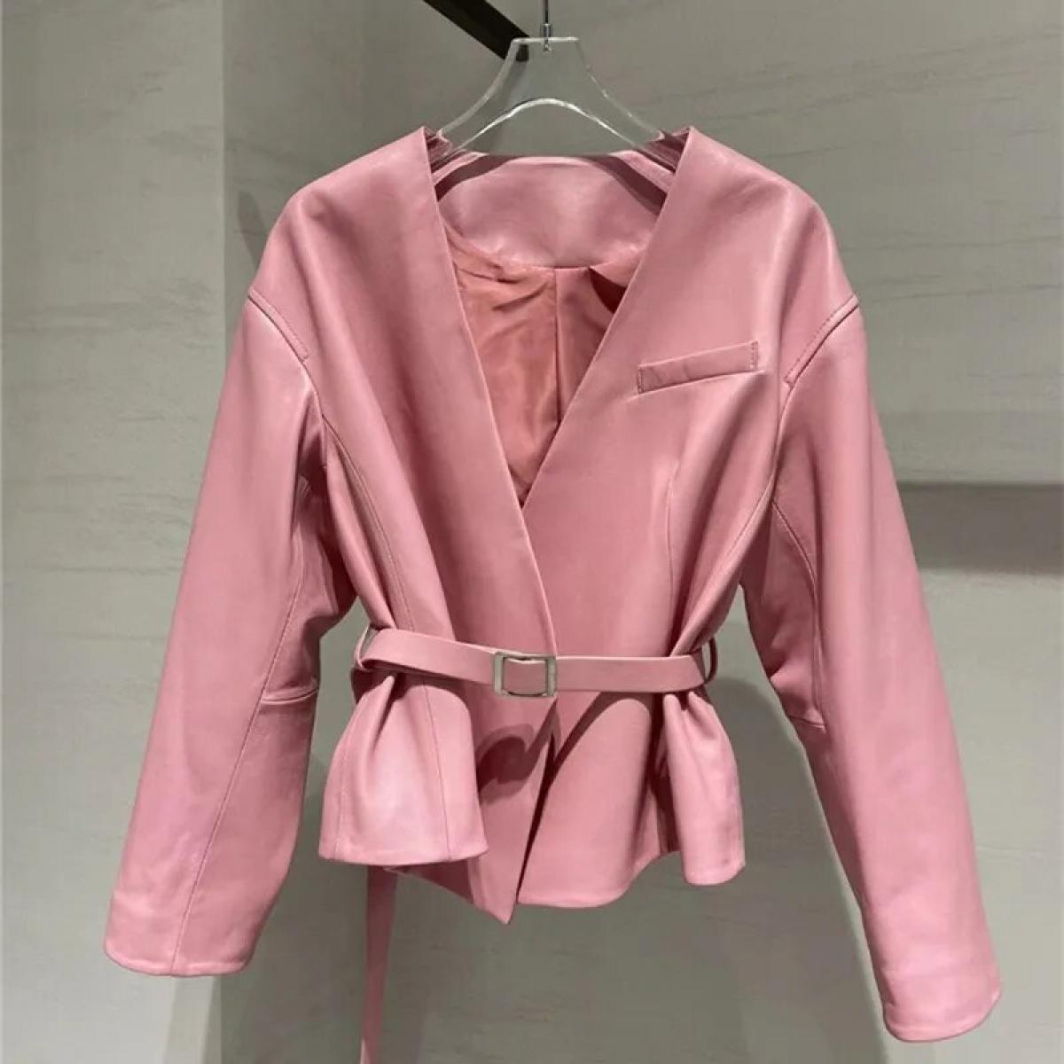 Short Length Coat Spring And Autumn 2022 New Fashion Imported Sheepskin Genuine Leather Women Jacket With Belt