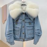 2023 Winter Women's Denim Jacketcoats Goose Down Natural Real Fox Fur Big Collar Coat Outwear Luxury Female Jacket