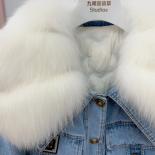 2023 Winter Women's Denim Jacketcoats Goose Down Natural Real Fox Fur Big Collar Coat Outwear Luxury Female Jacket