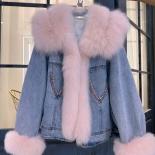 High Grade Real Fox Fur Collar Thick Denim Jacket Cotton Padded Coat For Women Winter Warm Goose Down Coat