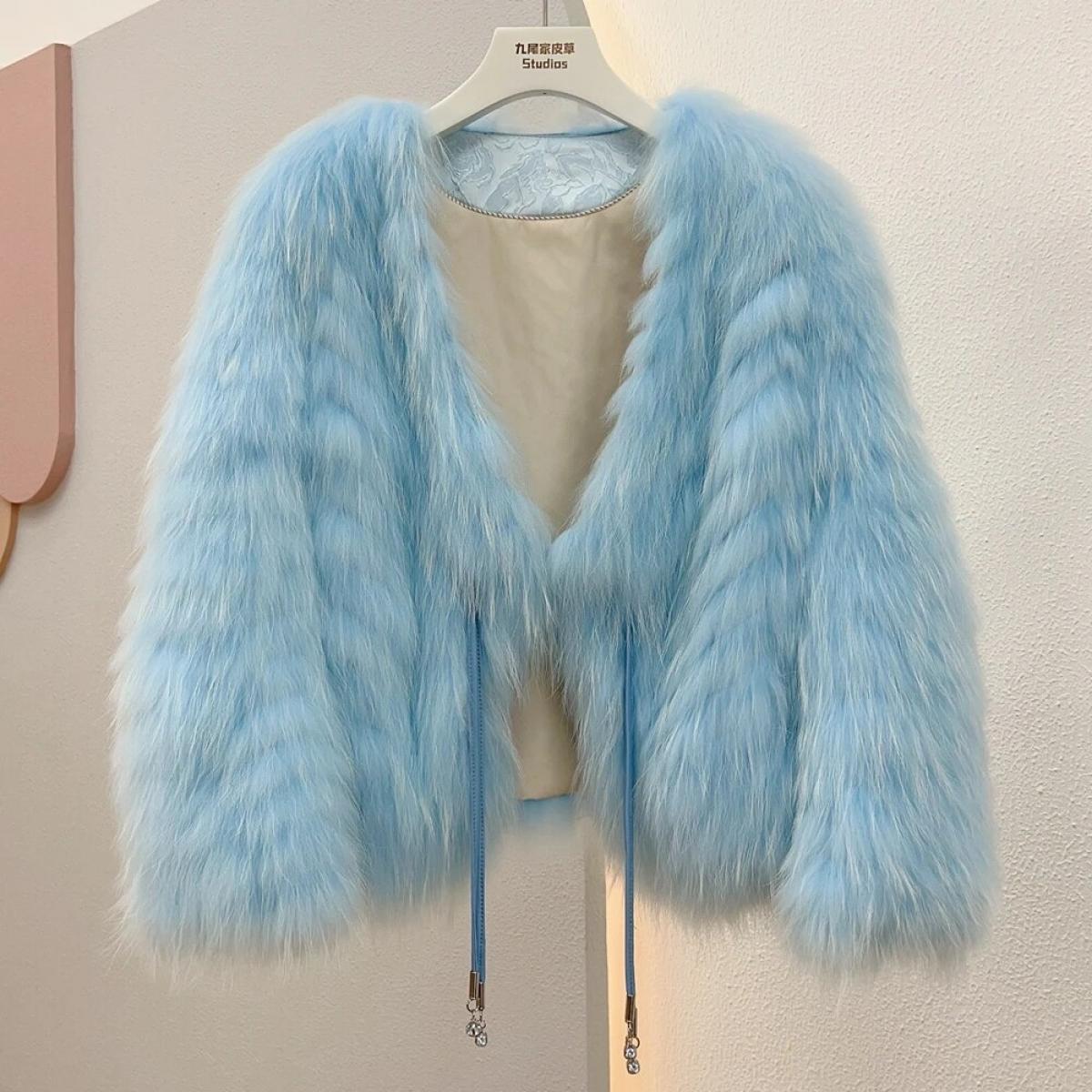 2023 Real Fur Keep Warm Coat Women's Winter New Style Temperament Real Fox Fur Strip Sewed Toghter Coat