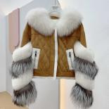 2023 Fashion Real Fur Coat Goose Down Jacket Winter Women Coat Natural Fox Fur Collar Thick Suede Outerwear Warm