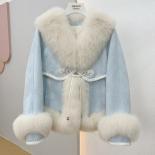 2023 Winter Women Coat Natural Fox Fur Collar Thick Suede Outerwear Warm New Fashion Real Fur Coat Goose Down Jacket