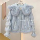  Design Blue Pink Natural Fox Fur Coat With Tassels  Women Real Fox Fur Jackets Fur Coat