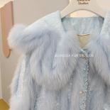  Design Blue Pink Natural Fox Fur Coat With Tassels  Women Real Fox Fur Jackets Fur Coat