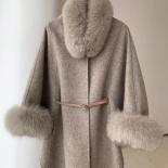 2023 New Arrivals Women Wool Cape Lady Streetwear Shawls Fur Poncho Fashion Cashmere Wool Poncho Real Fox Fur Cloak