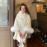 2023 New Arrivals Women Wool Cape Lady Streetwear Shawls Fur Poncho Fashion Cashmere Wool Poncho Real Fox Fur Cloak