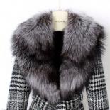 Abrigo de lana de pata de gallo para mujer, abrigo cálido con cuello de piel de zorro Real y manga de zorro plateado, prendas de