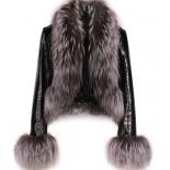Real Fox Fur Collar Genuine Leather Jacket Women 2023 Autumn New Black Croc Pattern Leather Cropped Jacket Ladies