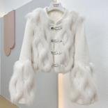 2023 New Real Fur Coat Winter Jacket Women Natural Fox Fur Fluffy Woolen Patchwork Coat Single Breasted Loose Streetwear