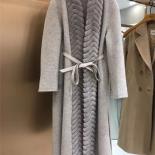 2022 Real Fur Coat Winter Jacket Women Natural Mink Fur Collar Cashmere Wool Blends Long Outerwear Ladies Belt Streetwea