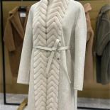 2022 Real Fur Coat Winter Jacket Women Natural Mink Fur Collar Cashmere Wool Blends Long Outerwear Ladies Belt Streetwea