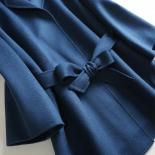 Handmade 100% Wool Women Belts Coat 2023 Autumn Elegant Office Chic Wool Winter Coat Blue Khaki Pink