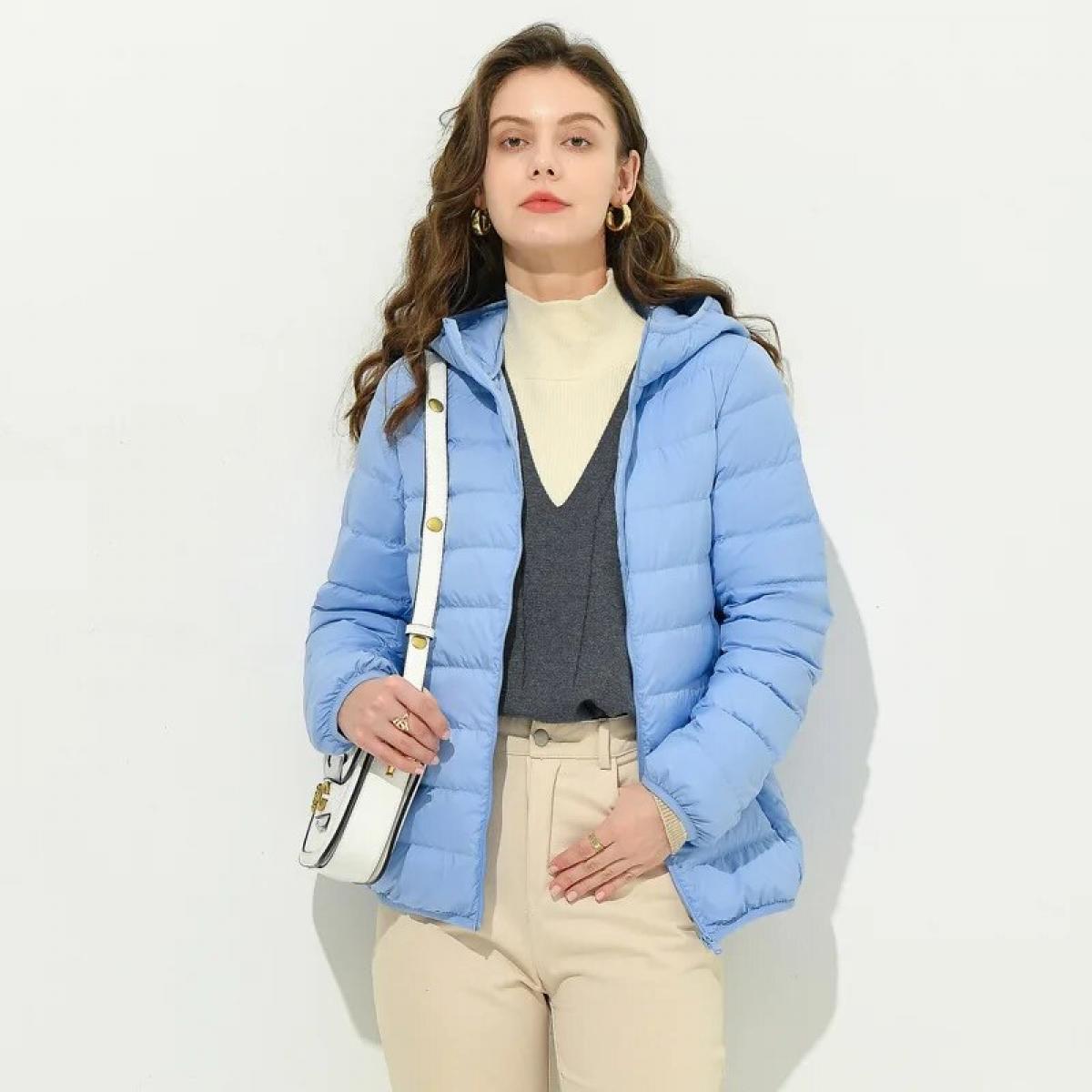 Hooded Woman Down Coat 90% White Duck Down Fill Simple Design Zipper Winter Coat 2023 Lightweight Down Jacket Outwear