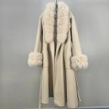 2022 Women Autumn Winter Fashion Slim Fit Double Sided Wool Coat Belted Genuine Fox Fur Collar Cuffs  Wool & Blends