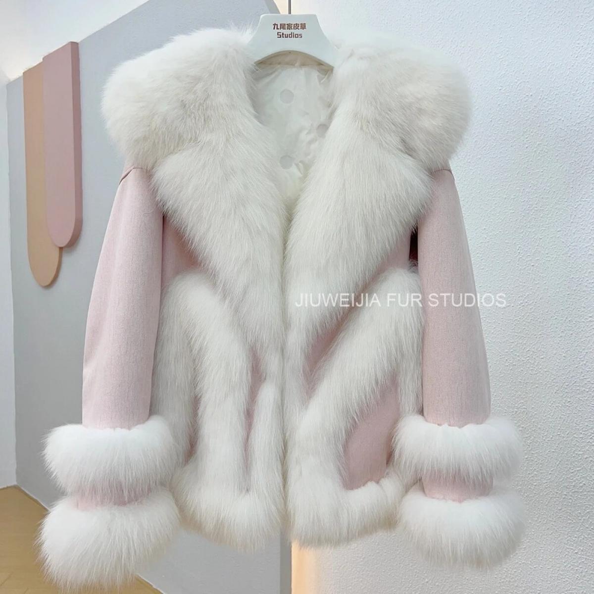 New Style 2023 Real Fox Fur Coats For Women Thick Warm Jackets White Duck Down Lining Lady Natural Fur Autumn Winter