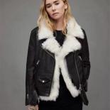 Women's Leather Jacket With Real Fox Fur Vest Natural Sheepskin Coats Genuine Leather Parka Short Femme Black Outwear