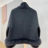 2023 Real Fur Coat Winter Jacket Women Natural Fox Fur Cuffs Long Sleeve Cashmere Wool Woolen Short Coats