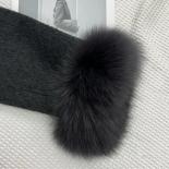 2023 Real Fur Coat Winter Jacket Women Natural Fox Fur Cuffs Long Sleeve Cashmere Wool Woolen Short Coats