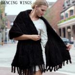 Length 160cm Women's Real Knitted Mink Fur Scarves With Tassels Lady Pashmina Wraps Autumn Winter Women Fur Shawls  Wrap