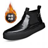 Martin Boots Men's Genuine Leather With Plush Increase Low Top Soft Leather Soft Sole  Work Wear Shoes Short Chelsea