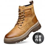 Outdoor Martin Boots Mens Genuine Leather Plush Soft Leather  Retro Motorcycle Rider  High Thick Bottom Work Wear Cowboy