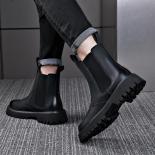 Chelsea Boots Mens One Step Mid Boot Cant Kick Off Big Yellow Thick Sole Sleeve Boots Youth Genuine Leather Vintage Mart