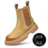 Chelsea Boots Mens One Step Mid Boot Cant Kick Off Big Yellow Thick Sole Sleeve Boots Youth Genuine Leather Vintage Mart