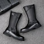 Long Boots Men's Soft Leather Thick Soled Leather Motorcycle Rider Elevated Riding High Barrel High Collar Plush Martin 