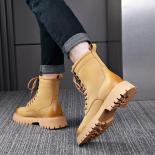 Mens Genuine Leather Retro British Martin Boots High Top Thick Sole Outdoor Waterproof Work Wear Boots Autumn Shoes Men 
