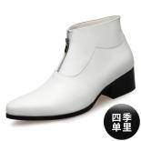 English Pointed Leather Shoes Mens High Top Chelsea Boots Genuine Leather Medium Top White Martin Boots Leather Bootsplu